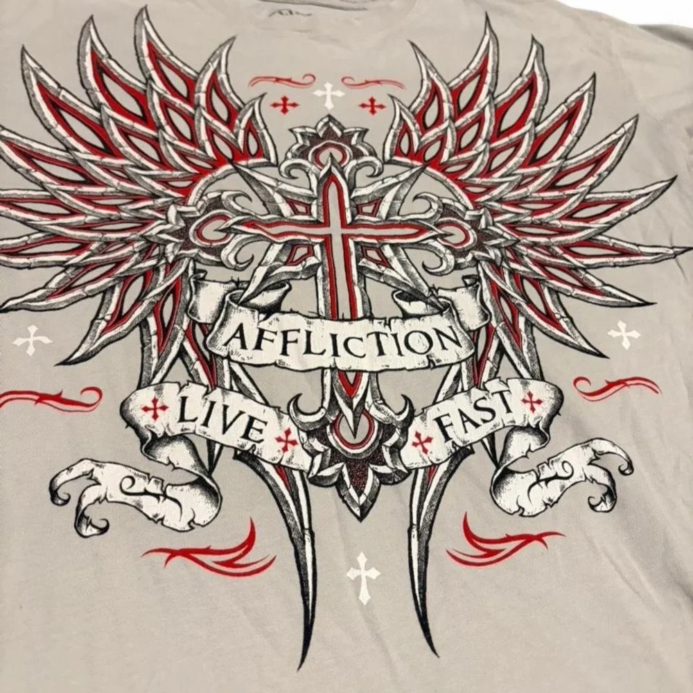 Affliction white red cross wings Size L - Picture 2 of 8